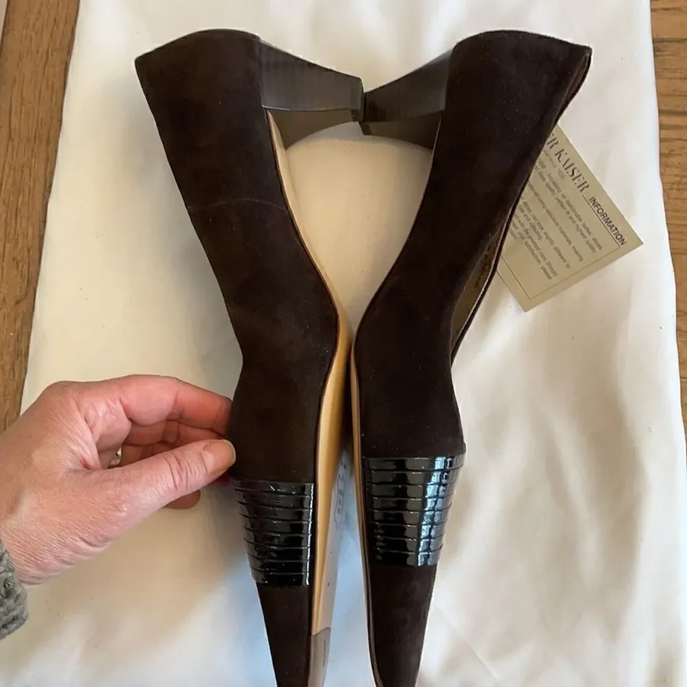 PETER KAISER BROWN SUEDE PATENT SHOES.  NEW